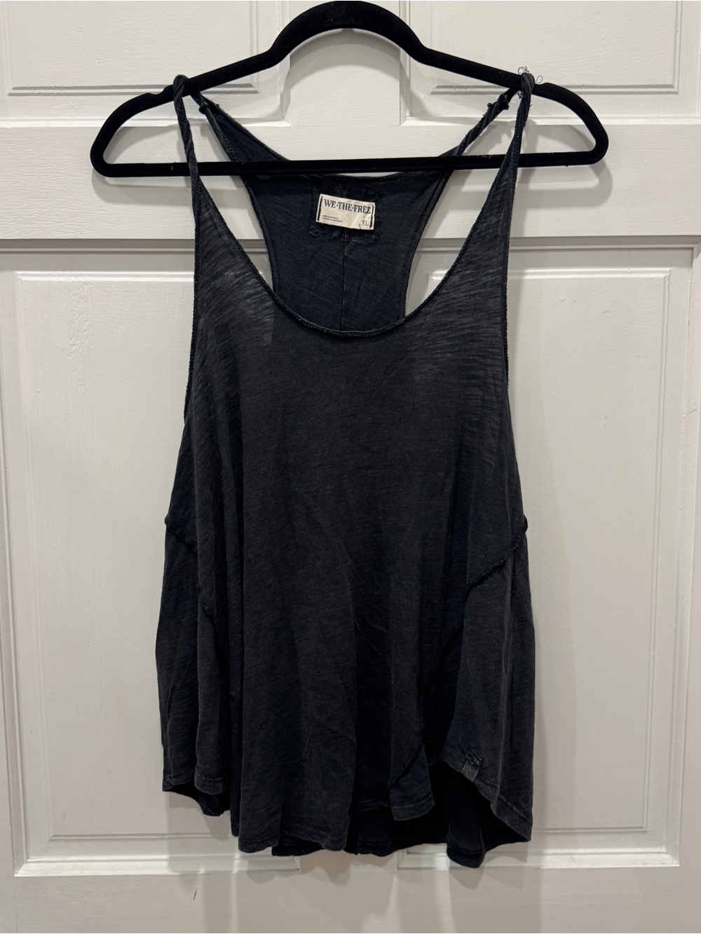 Free People We The Free Black Grey Swing Tank XL Oversized Racerback Boho Tunic